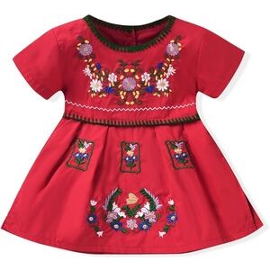 Aalizzwell Toddler Baby Girl Embroidered Dress Ethnic Wear Short Sleeve Sundress
